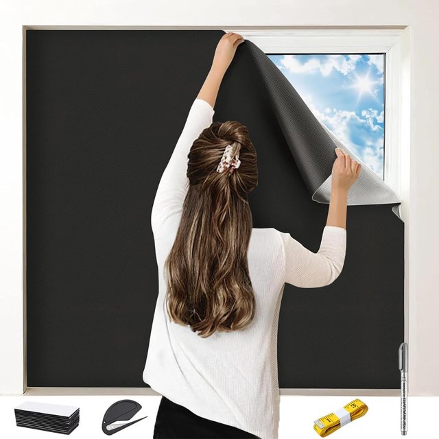 Persianas Opacas Portátil, Cortinas Opacas Aislamiento Térmico con Bolígrafo Regla y Cuchillo, Tela Opaca Puede Cortar Y Bloquear Luz para DIY Ventana Viaje Dormitorio Cuartos