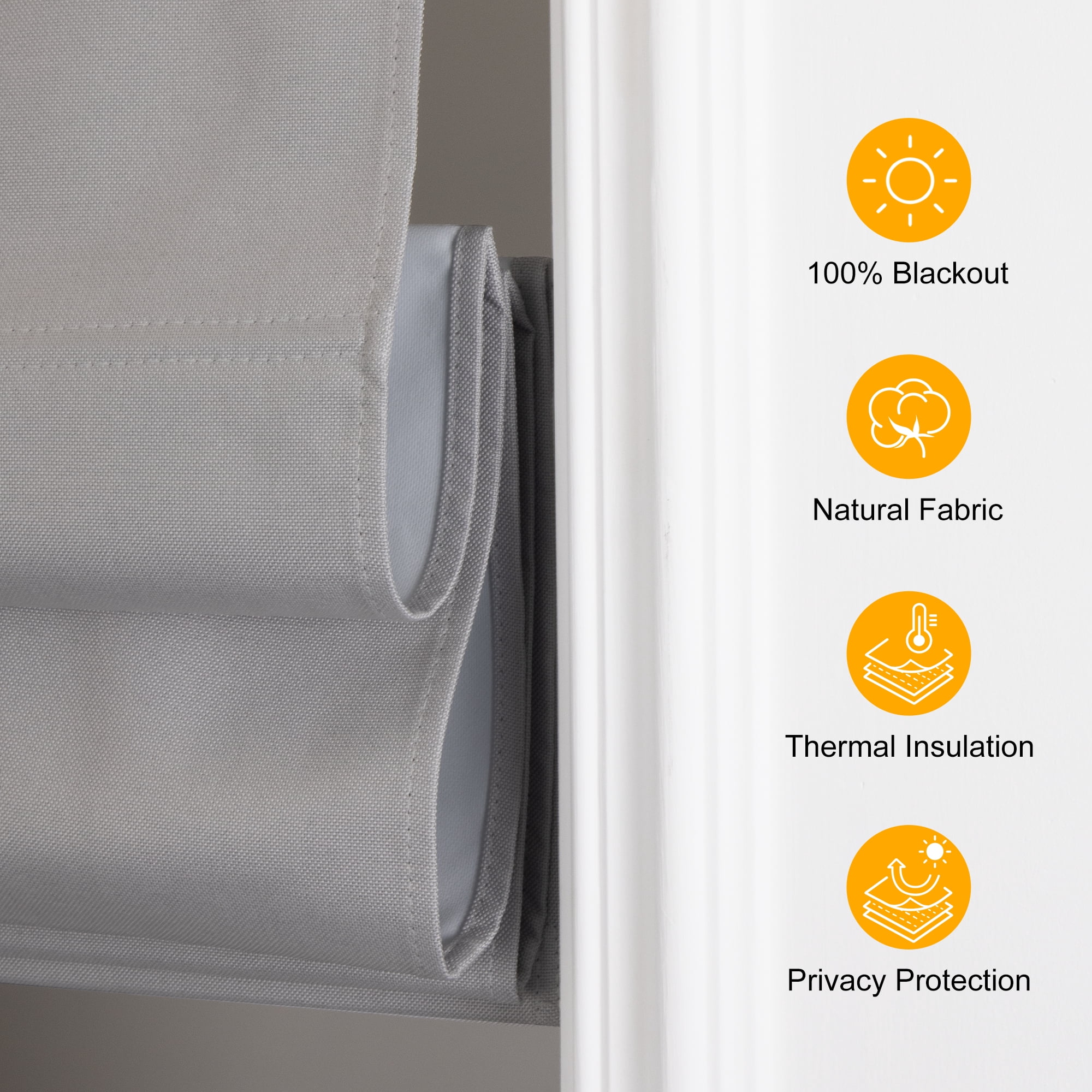 No Drill No Tools Cordless Roman Shades for Window,Room Darkening Easy Install Linen Fabric Blackout Roll Up Roman Blinds Window Blinds Inside Mount 23" W x 60" H Grayish White
