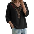 thumbnail image 3 of GZWYHT Embroidered Linen Tops for Women Cotton Peasant Tops Lightweight Cotton Linen Summer Tops Women's Peasant Tops Peasant Blouses for Women Hemp Shirt Women Black 3XL, 3 of 9