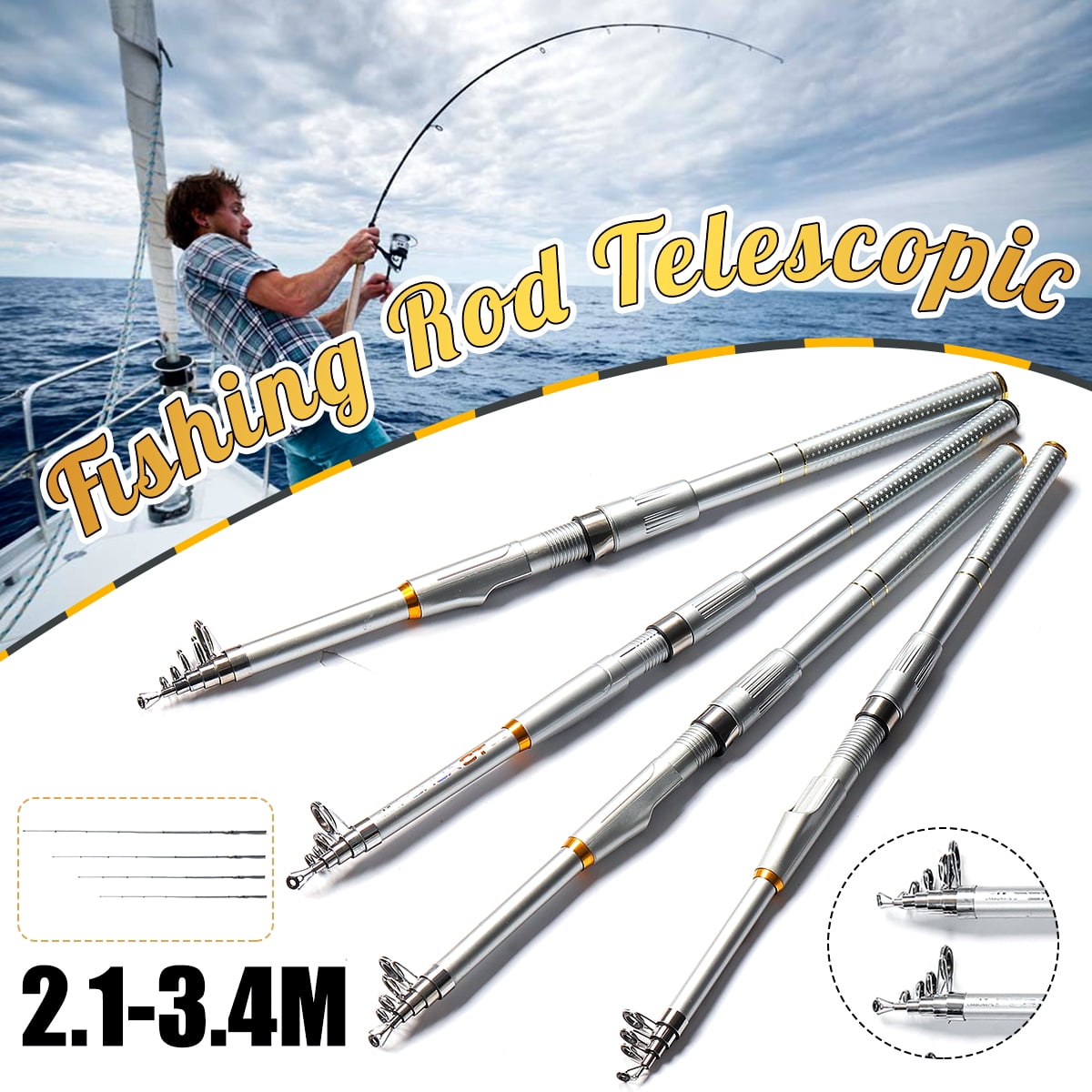 2.1-3.4M Fishing Rod Telescopic Fiberglass Fiber Travel Gear Sea Spinning Pole 