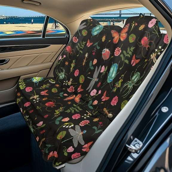 Drydeepin Butterfly Dragonfly Mushroom Flower Car Seat Cover Towel Backseat Rear Bench Towel Seat Covers Non-Slip Universal Fit for Sedan Trucks Van SUV, Automotive Seat Protector