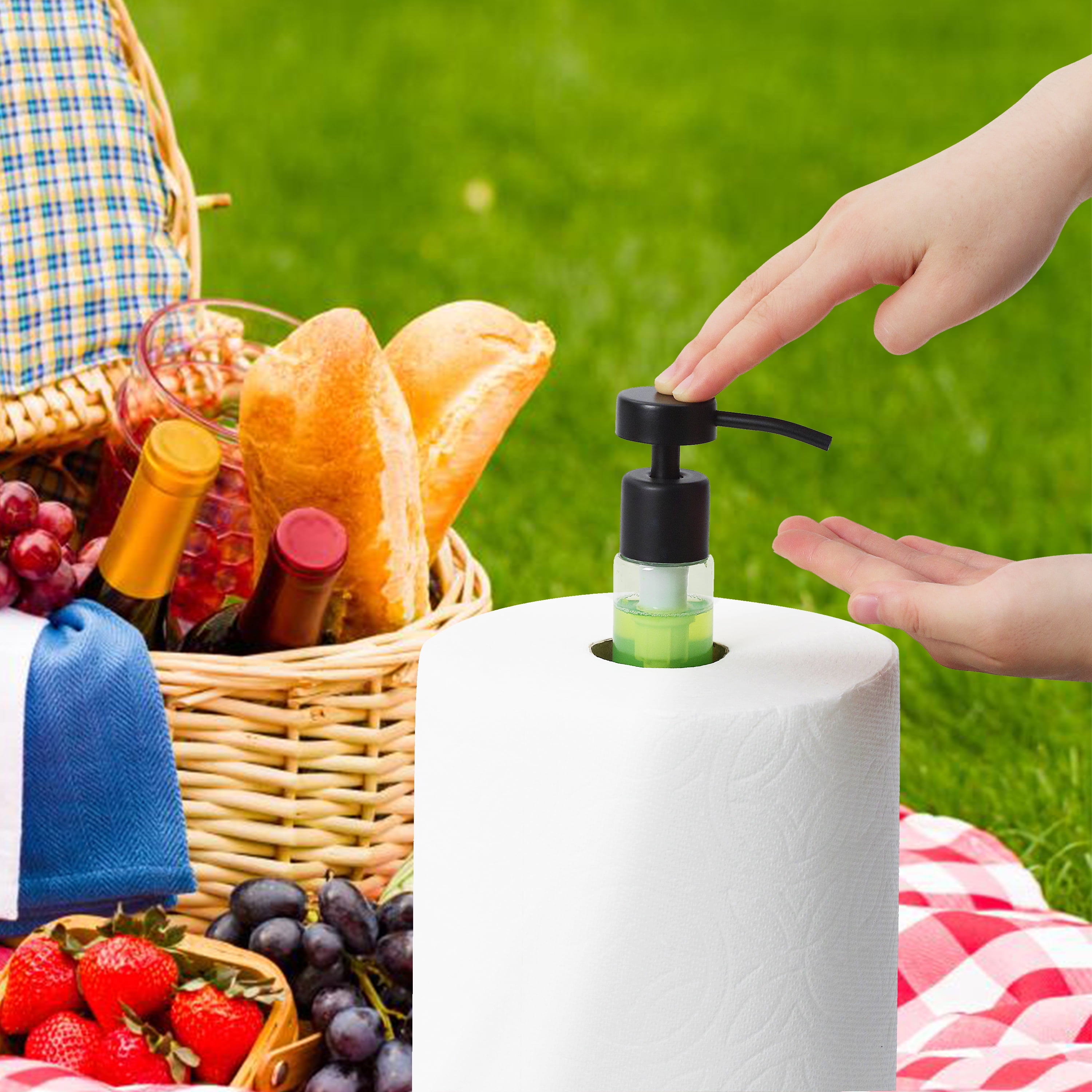 SunnyPoint Heavy Weighted Paper Towel Holder Stand with Built-in Pump Bottle – Matte Black