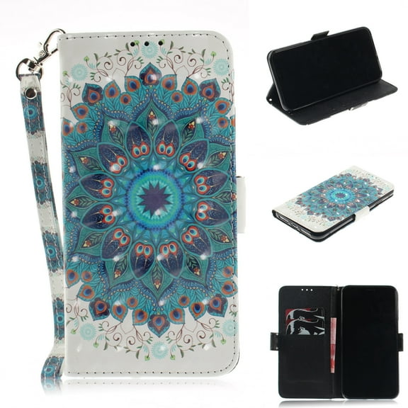 iPhone XR Case, iPhone XR 2018 Case, Allytech 3D PU Leather Protective Cover & Pocket Lanyard Wallet with Cards Holder, Support Kickstand Slim Case for Apple iPhone XR （6.1"）, Peacock Flower