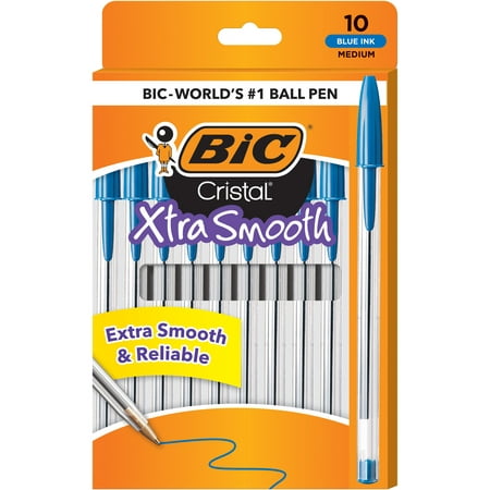 BIC Cristal Xtra Smooth Stic Ball Pen, 1.0 mm, Blue, 10 Pack