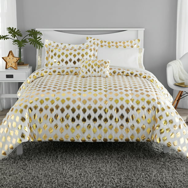 Mainstays Gold Dot Bed In A Bag Comforter Set Queen Walmart Com Walmart Com