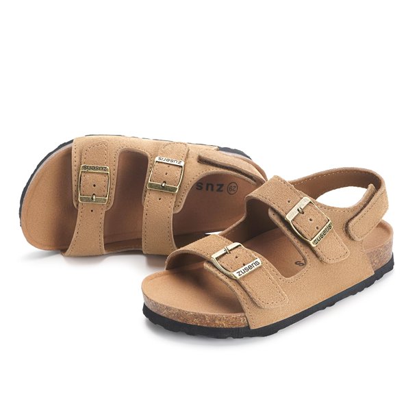 Sandalias ZUSERIS para niños pequeños, cómodas, con punta abierta, para interiores y exteriores, bonita plantilla de corcho con hebilla ajustable, marrones, 8 niños pequeños = etiqueta 25