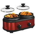 thumbnail image 1 of Doble olla lenta, 2 x 1.25 QT portátil pequeña olla de doble lata, servidores buffet y calentadores aptos para lavaplatos, tapa de cerámica extraíble, acero inoxidable rojo, 1 of 5