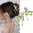 thumbnail image 3 of US 1Pcs Large Floral Flower Enamel Lily of The Valley Blossom String Hair Claw, 3 of 5
