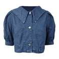 thumbnail image 7 of Cropped Denim Jacket for Women Short Sleeve Dark Wash Button Down Lapel Casual Jean Jackets Outerwear, 7 of 7