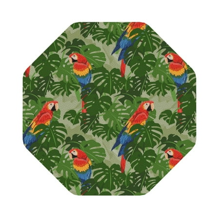 

Salouo Parrots And Tropical Leaves Print Round Coaster Drink Coasters Leather Bar Beer Beverage Coasters for Drinks Set of 4 for Tabletop Protection Coffee Table Decor