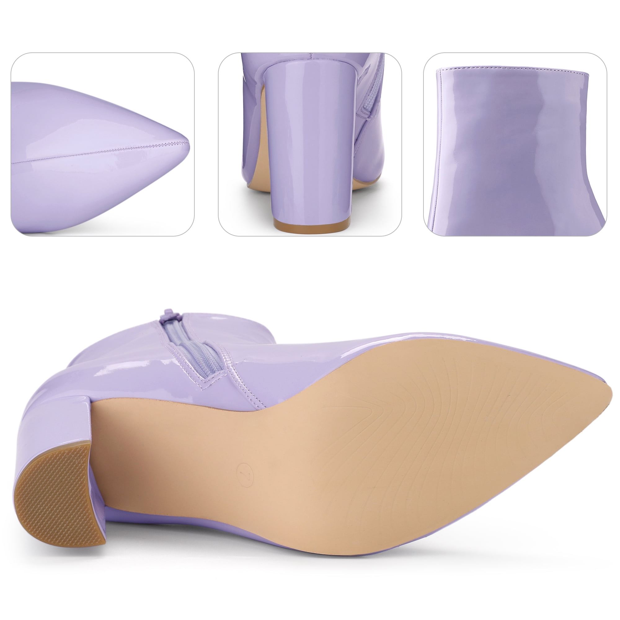 Unique Bargains Women's Pointed Toe Side Zip Chunky Heels Ankle Boots Purple 8