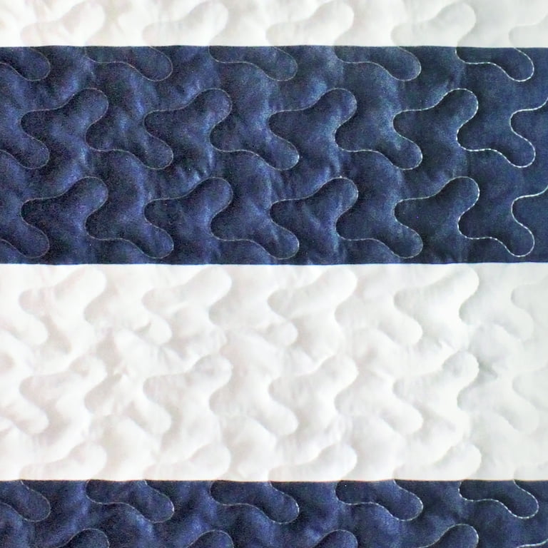 Callie Nautical Stripe Coastal Fish Reversible 3 Piece Ultra Soft Microfiber Quilt Set Navy King