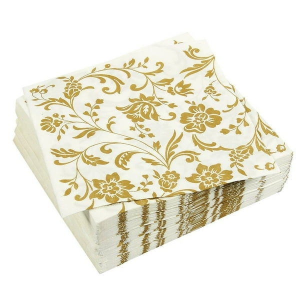 100-Pack Gold Dinner Decorative Paper Napkins, 2-Ply Vintage Floral