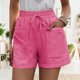 thumbnail image 3 of Pantalones cortos con cordón para mujer, pantalones cortos informales de cintura alta, sueltos, de pierna ancha, con cordones y bolsillos para verano, rojo rosa M, 3 of 6