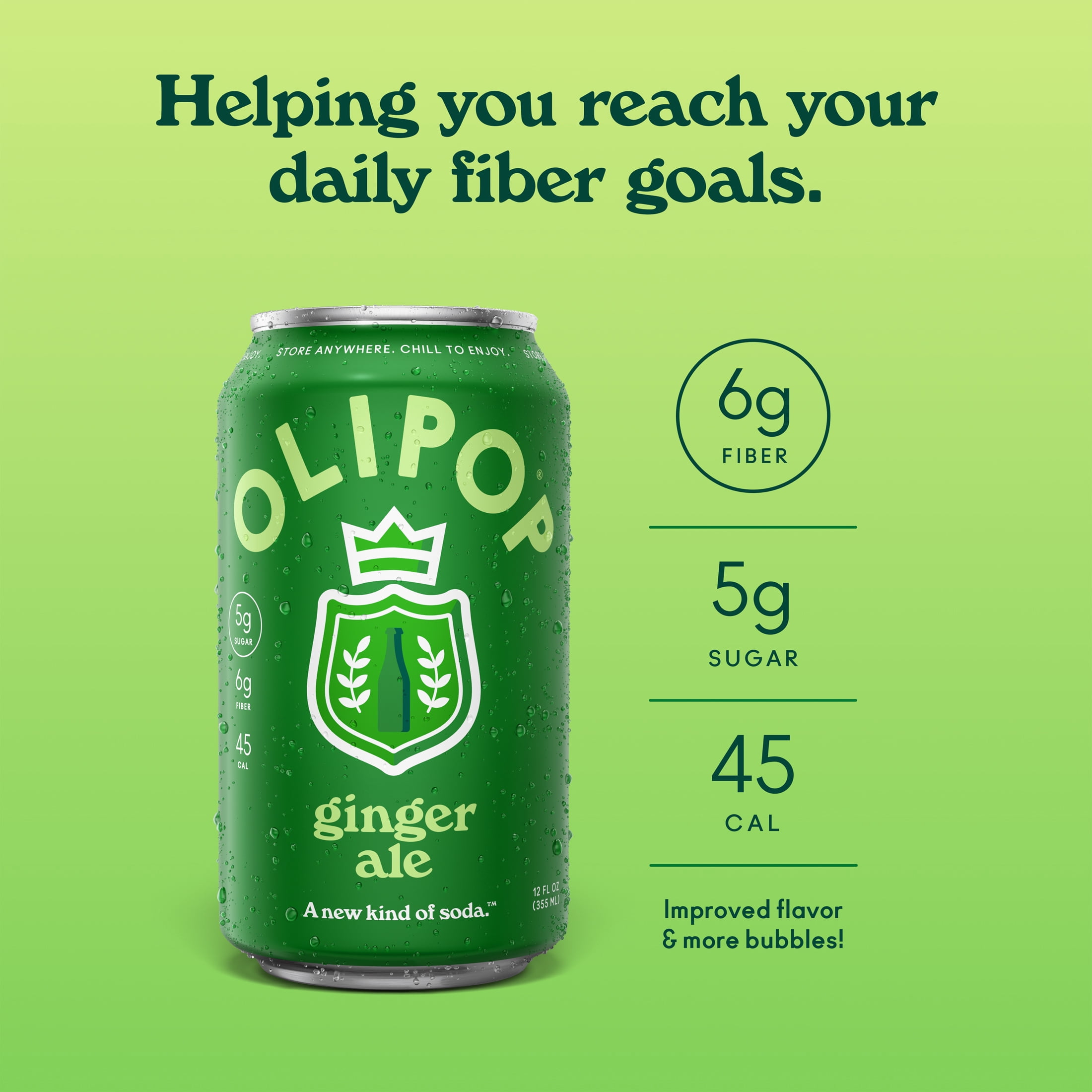 (12 pack) OLIPOP Prebiotic Soda, Ginger Ale, 12 fl oz, Pantry Packs