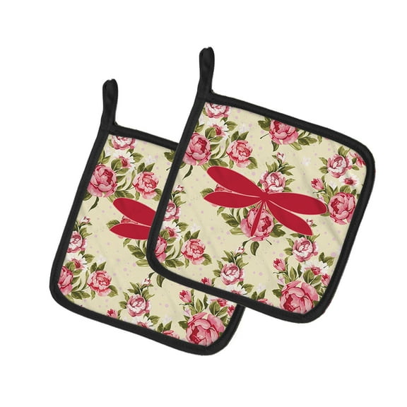 Caroline's Treasures BB1061-RS-YW-PTHD Moth Shabby Chic Yellow Roses Pair of Pot Holders , 7.5HX7.5W, multicolor