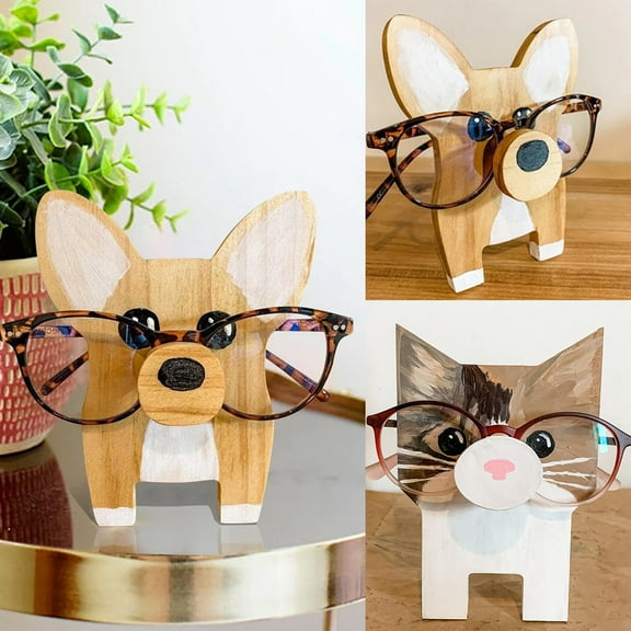 Visland Handmade Wooden Spectacle Holder Eyeglass Holder Dog or Cat Display Stand for Living Room Home Office Desk Decor Accessories
