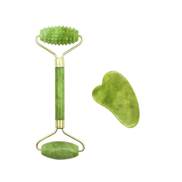Graflsoa Rouleau Facial Jade Double Pièce et Ensemble Gua Sha pour Raffermissement de la Peau et Réduction des Cernes