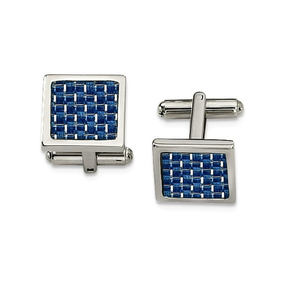Stainless Steel Polished w/Blue Carbon Fiber Inlay Cuff Links