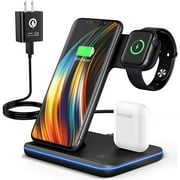 Saferell 3 in 1 Wireless Charger Stand with Breathing Indicator with Breathing Indicator Compatible with iPhone 11 Pro/XS/XR/8, Samsung, Watch 6/SE/5/4/3 & AirPods(Black)