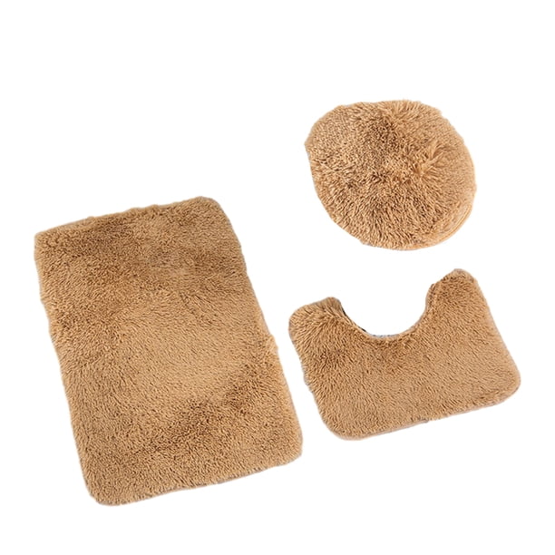 Naiovety Alfombra de baño de felpa Premium de 3 piezas, inodoro de felpa PV que no se desprende, costura fina de amplia aplicación Juegos de accesorios de baño bronceado suave