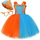 thumbnail image 3 of Disfraz de profesora Blippiing para niños pequeños, color naranja, azul cielo, inglés, educación, tutú, sombrero, gafas, ropa de Halloween para niñas, 3 of 5