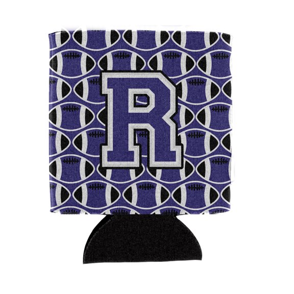 Carolines Treasures CJ1068-RCC Letter R Football Purple and White Can or Bottle Hugger  Can Hugger multicolor