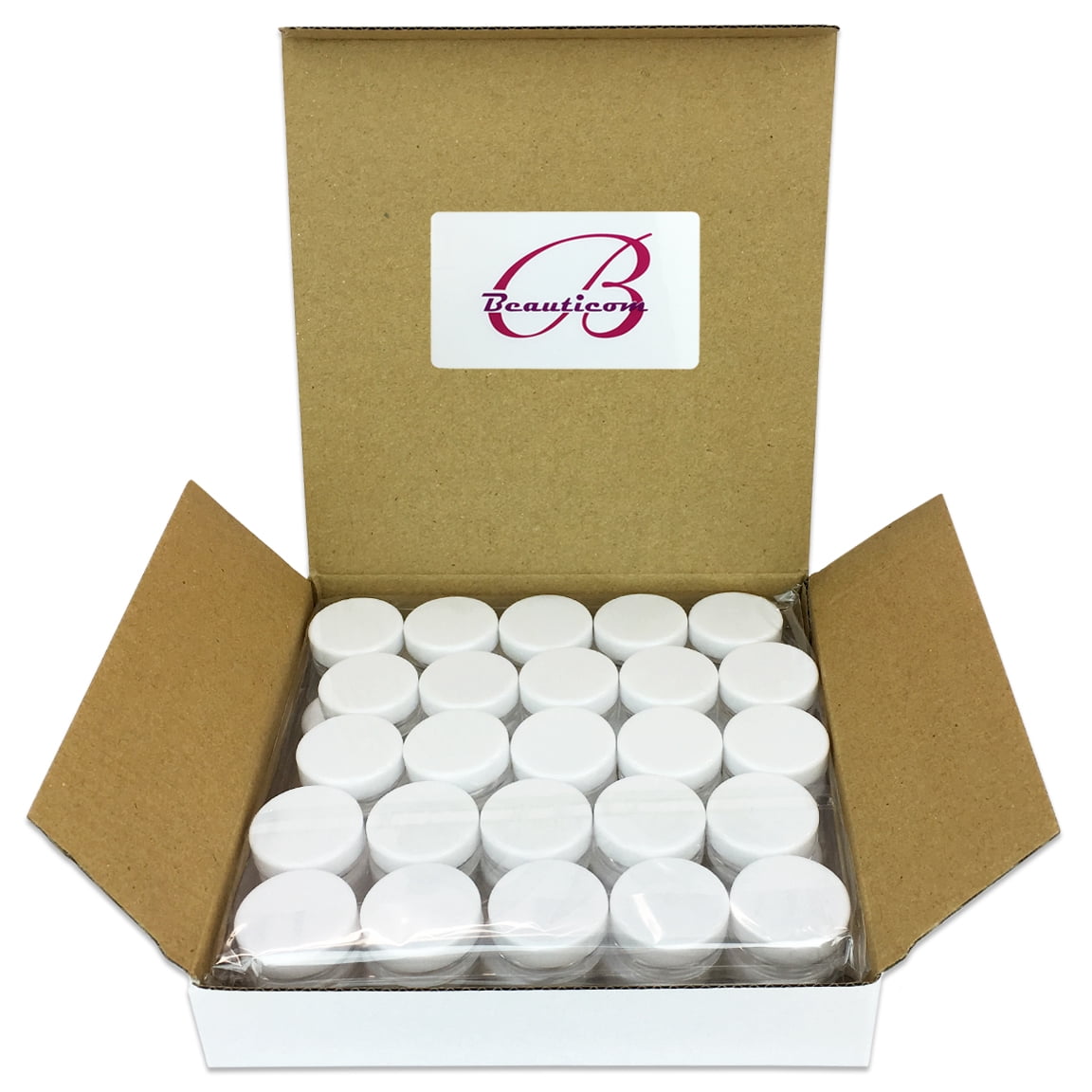 Beauticom 200 Pieces High Quality 3 Gram 3 ml (0.1 oz) Plastic Round Cosmetic Beauty Makeup Sample Jars (White Lid)