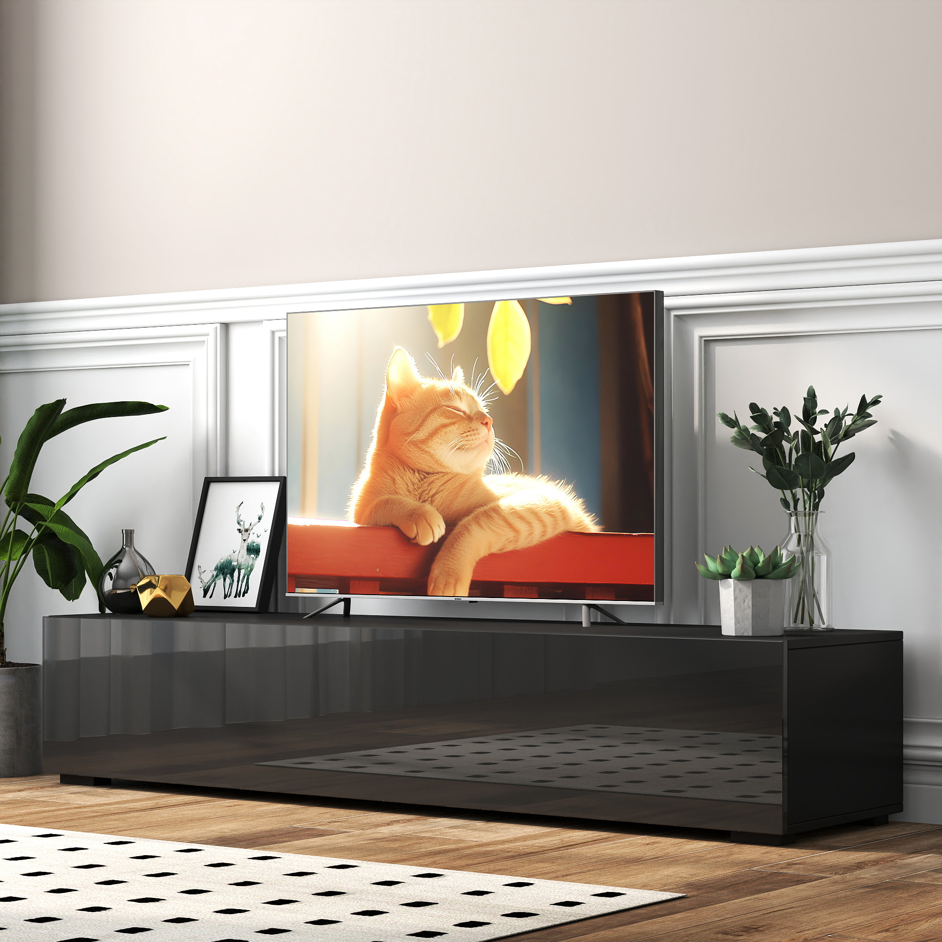 Modern Entertainment Center Media Console with Storage for Living Room, White