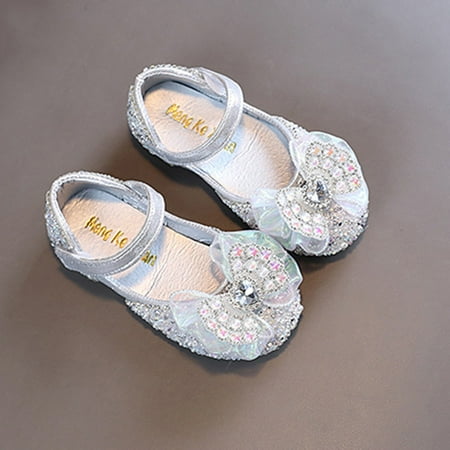 

CAICJ98 Kids Sandals Girls Single Shoes Heart Embroider Bowknot First Walkers Shoes Toddler Sandals Princess Shoes Silver