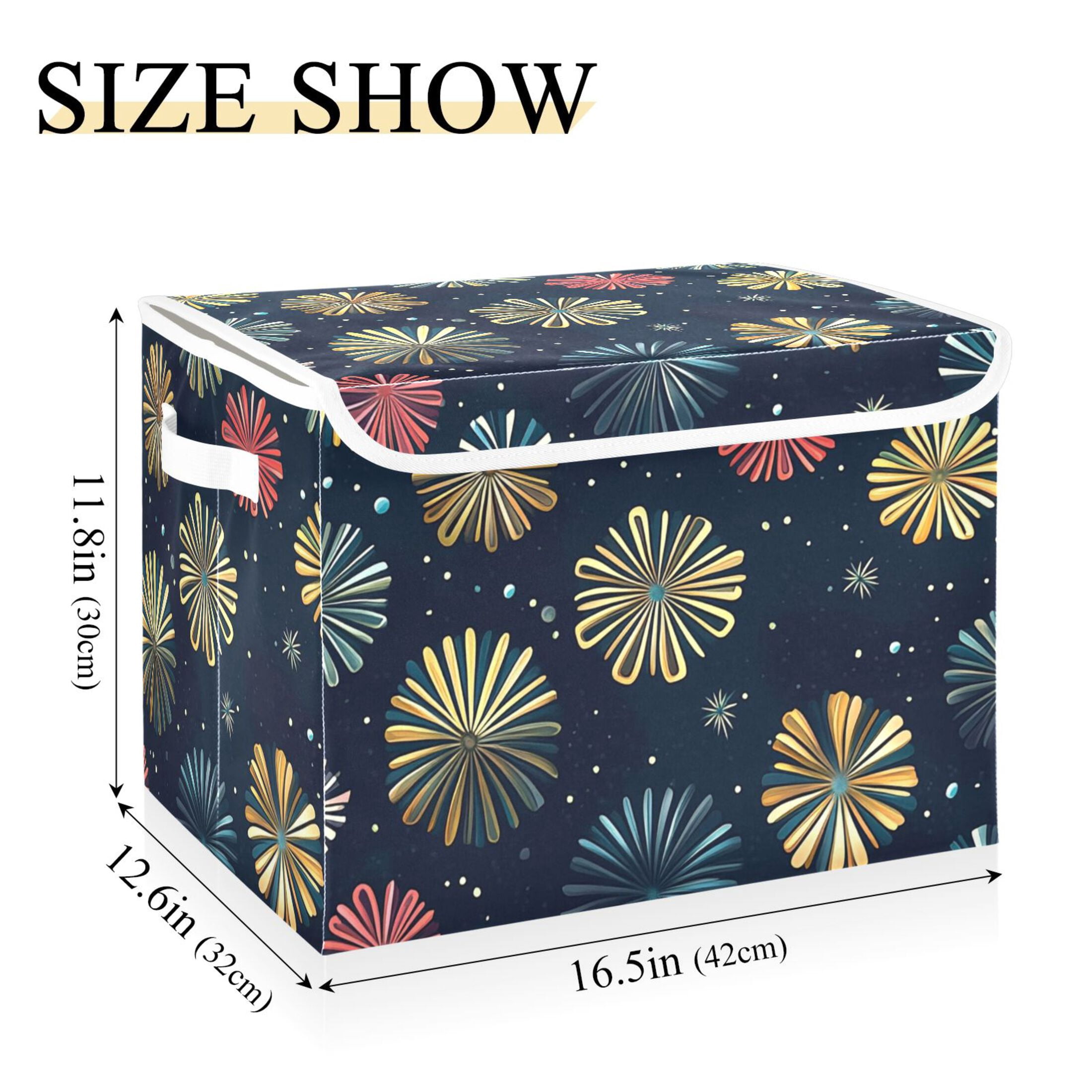 Simple Fireworks Picture Large Storage Bins with Linen Collapsible Lid Storage Box 16.7 x 12.6 x 11.8in