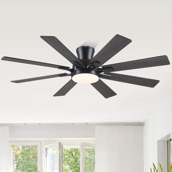 PHORUS 52" Low Profile Indoor Ceiling Fan with Light, 8-Blade Flush Mount LED Fan with Remote & APP Control, Dimmable DC Motor, Reversible for Bedroom,Black
