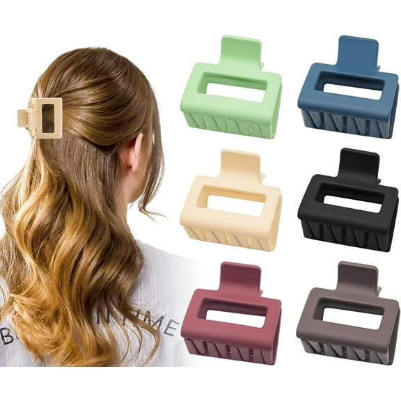 6 PCS Small Claw Clips, Square Matte Hair Claw Clips for Fine/Thin/Medium Thick Hair, 2 Inch Strong Hold Hair Clips Nonslip Rectangle Hair Claws for Women Girls