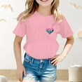 thumbnail image 3 of MIXUE Girls Tops & T-Shirts Kids Summer Heart Print Round Neck Short Sleeve Loose Casual Tshirts Outwear,Pink,6-7 Years, 3 of 4