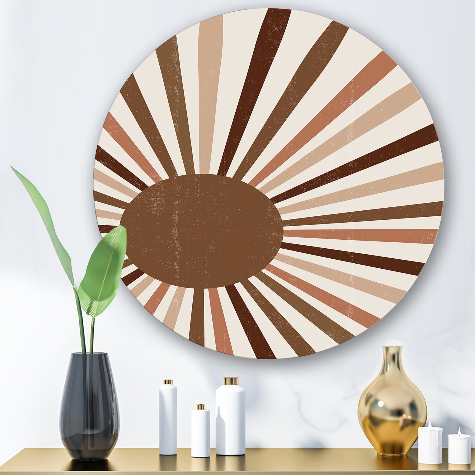 Designart 'Bright Minimalist Shining Terracotta Sun Rays' Modern Circle Metal Wall Art 11x11 - Disc of 11