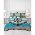 thumbnail image 2 of Quilts Queen Size Bedding Set, Nautical Anchor Reversible Summer Quilt 3 Pieces, Retro Blue Brown Wooden Boards Farmhouse Lightweight Bedspreads Coverlets with 2 Pillow Shams for All Seasons, 2 of 5