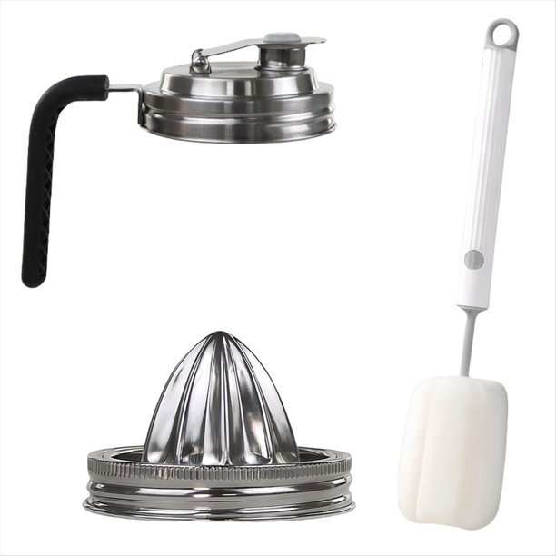 Tapa de Acero Inoxidable para Frasco Jar con Vertedor y Exprimidor, Tapa Abatible Antifugas con Asa, Exprimidor de Cítricos para Frascos de Boca .