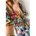 thumbnail image 5 of Women's Multicolour Floral Print Bubble Sleeve Ruffled V Neck Blouse | [ZhiHiMeRi] | (US 12-14)L, 5 of 12