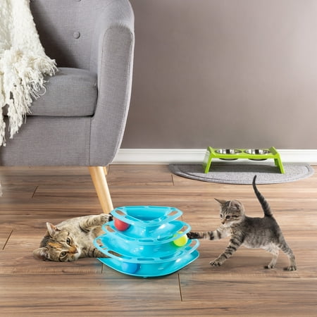 PETMAKER Interactive Cat Toy Ball Roller Tower- 3 Level Tiered Triangle Track with Rolling Balls for Cats and Kittens by