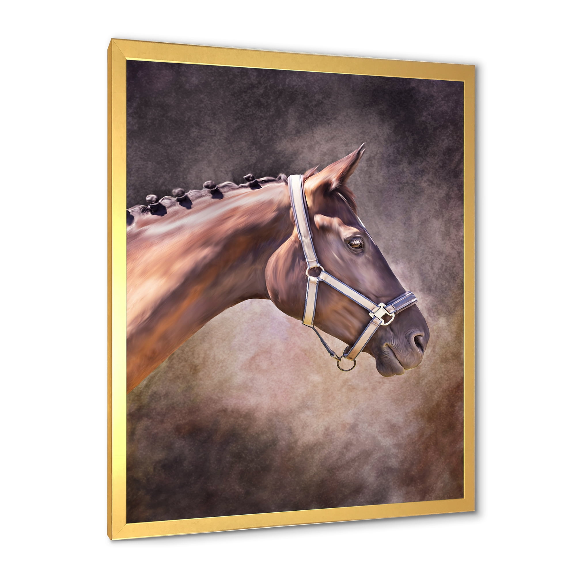 Designart 'Close Up Portrait Of Brown Horse' Farmhouse Framed Art Print