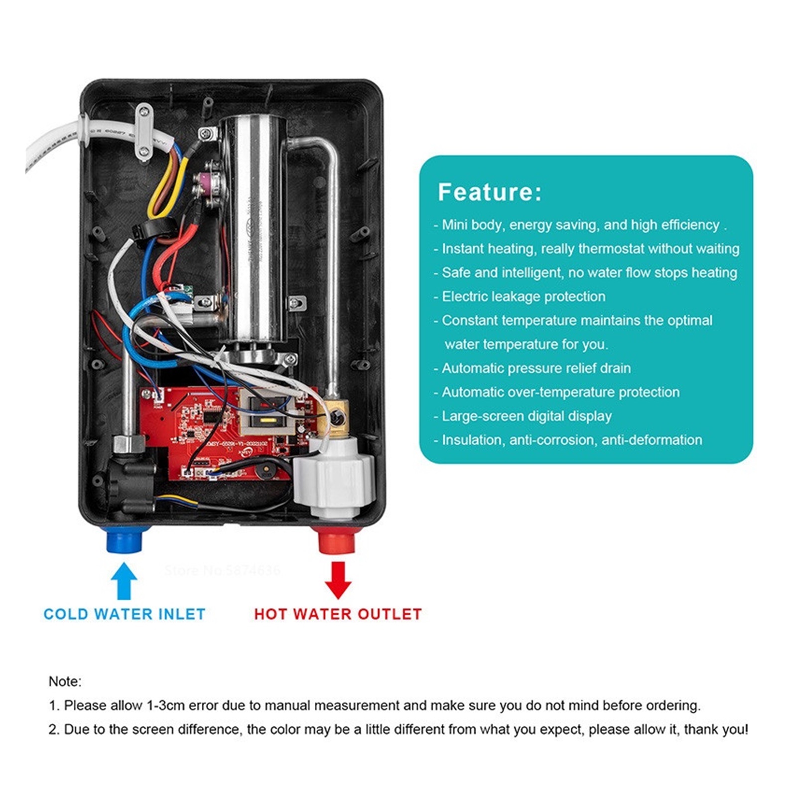 Hot Water Heater 6500w Instant Tankless Water Heater Thermostat Induction Heater Smart Touch Electric Heaters Shower Automatica ,Lightweight Portable Design