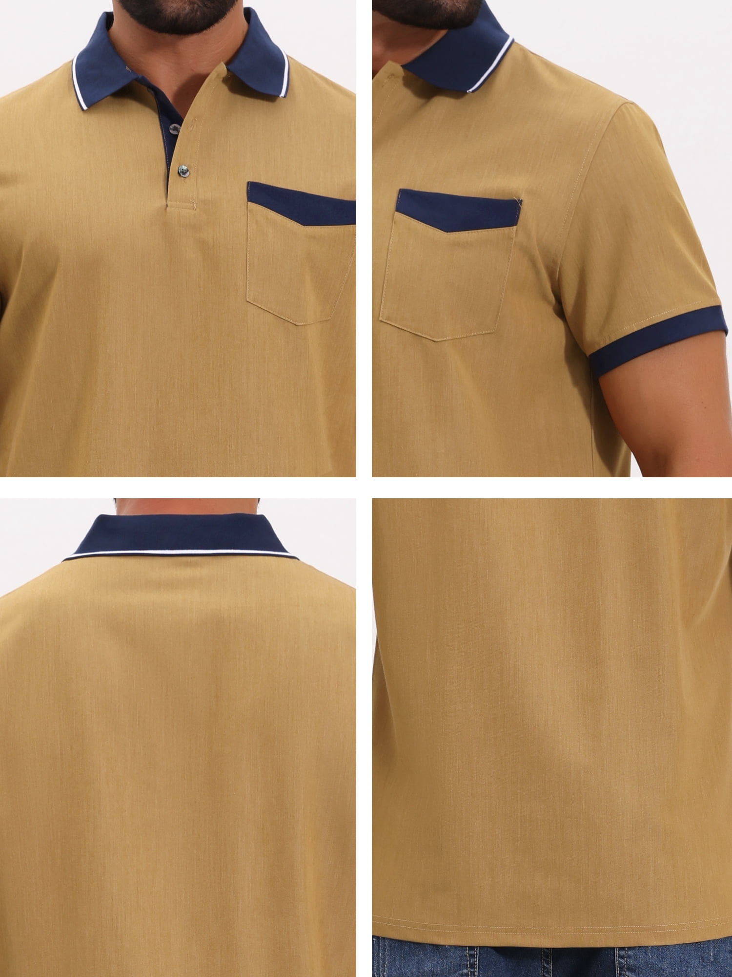 DARING DIVA Men's Short Sleeve Western Retro Stretch Color-Block Polo Shirts XL Khaki
