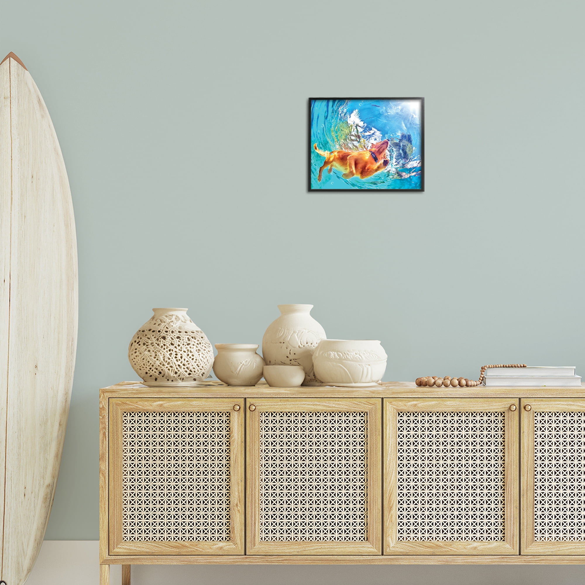 Stupell Industries Underwater Swimming Dog Animals & Insects Painting Black Framed Art Print Wall Art, 14 x 11