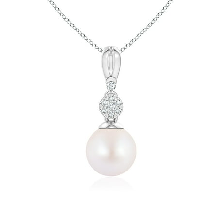 Akoya Cultured Pearl & Diamond Cluster Pendant in 14K White Gold (8mm Akoya Cultured Pearl) - SP1555AKPRD-WG-AA-8