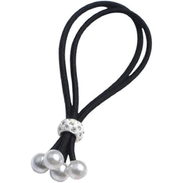 KAIYANG pieza de bonito anillo doble para mujer con perlas de imitación y diamantes de imitación, elástico para el pelo, soporte para cola de caballo (negro)
