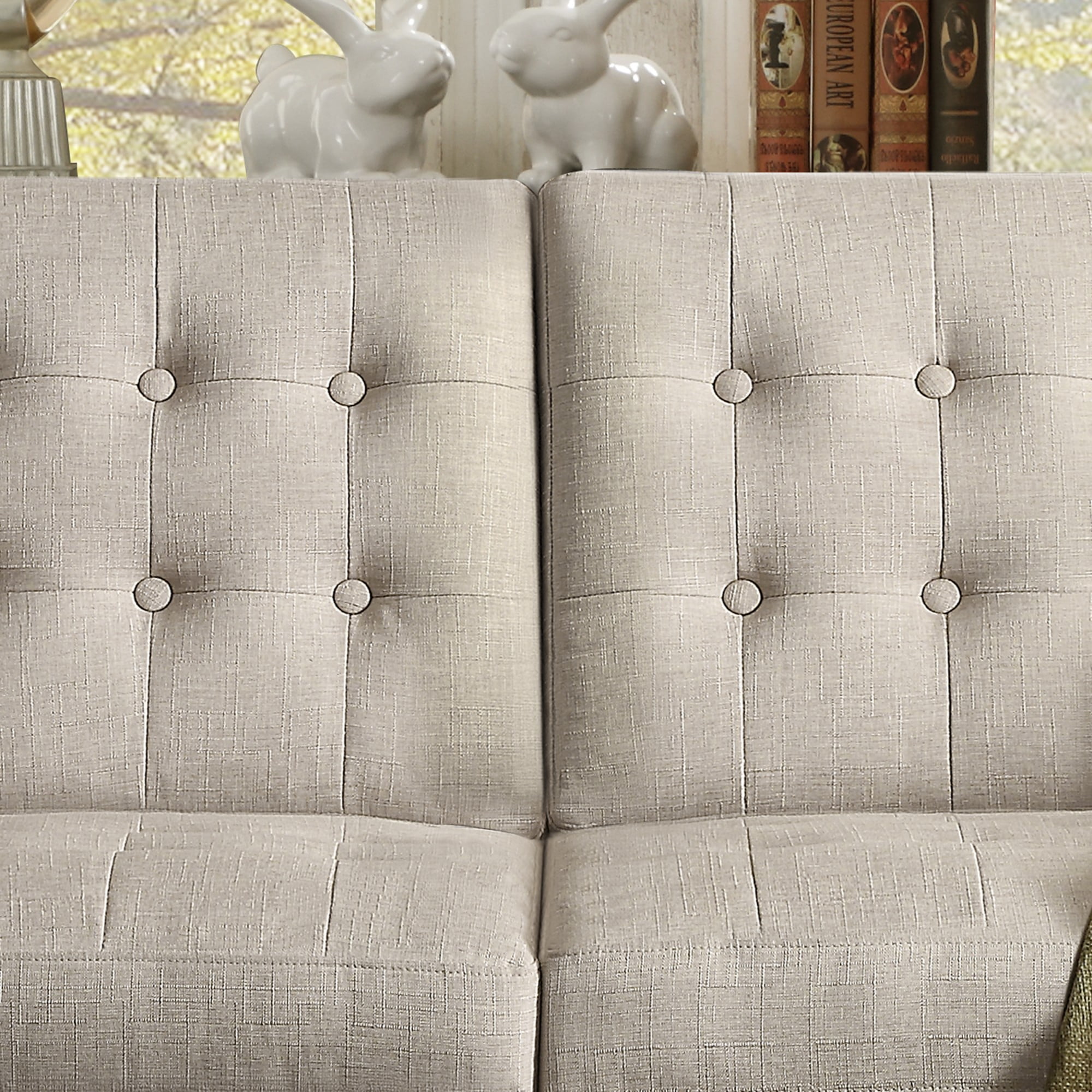 Gewnee Beige 68-Inch Linen Loveseat Sofa - 2-Seater Upholstered Couch with Solid Rubberwood Legs, 100% Linen Fabric & Button-Tufted Backrest for Living Room/Bedroom