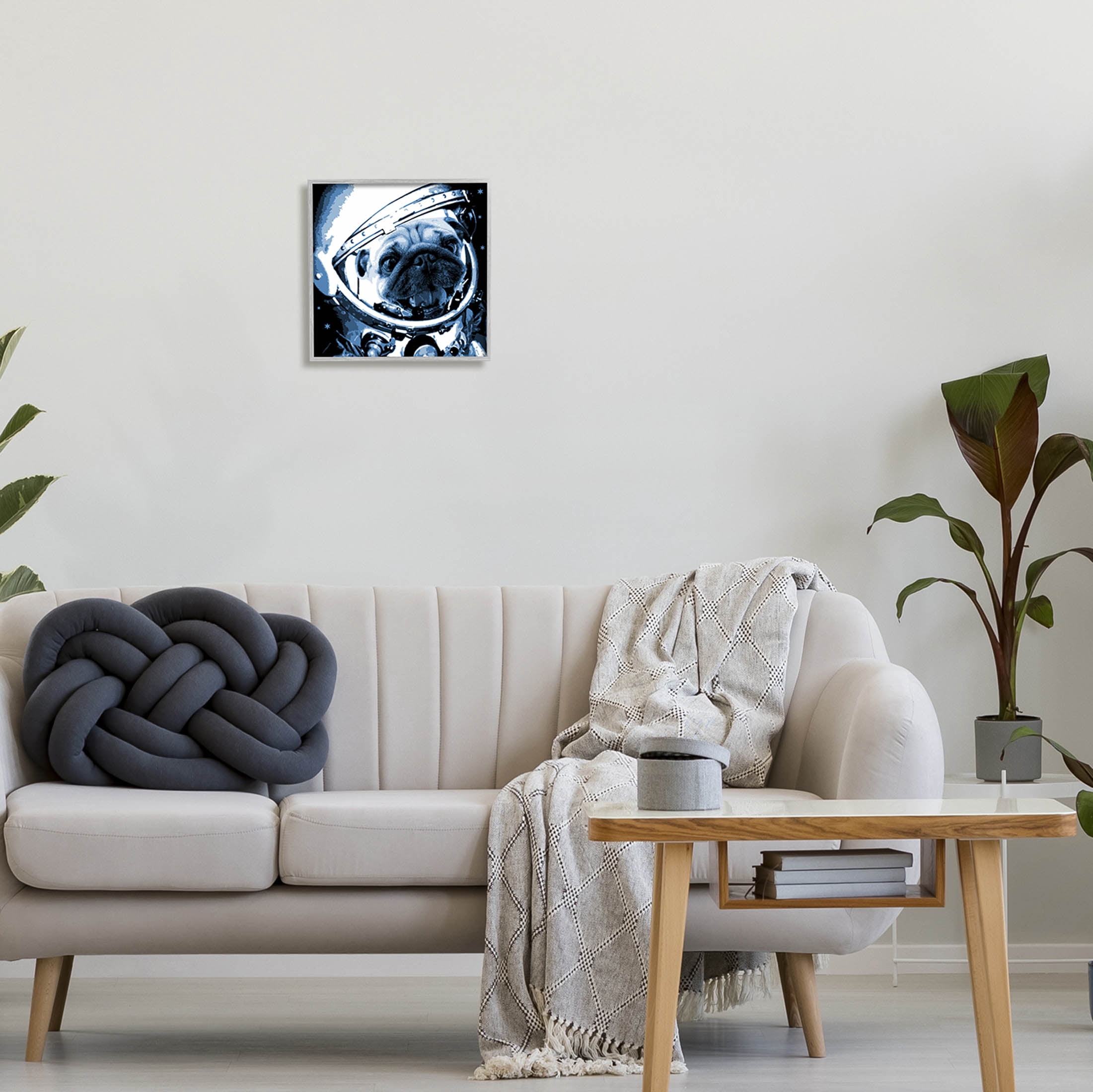 Stupell Industries Pug Space Astronaut Helmet Graphic Art Gray Framed Art Print Wall Art, Design by Daphne Polselli