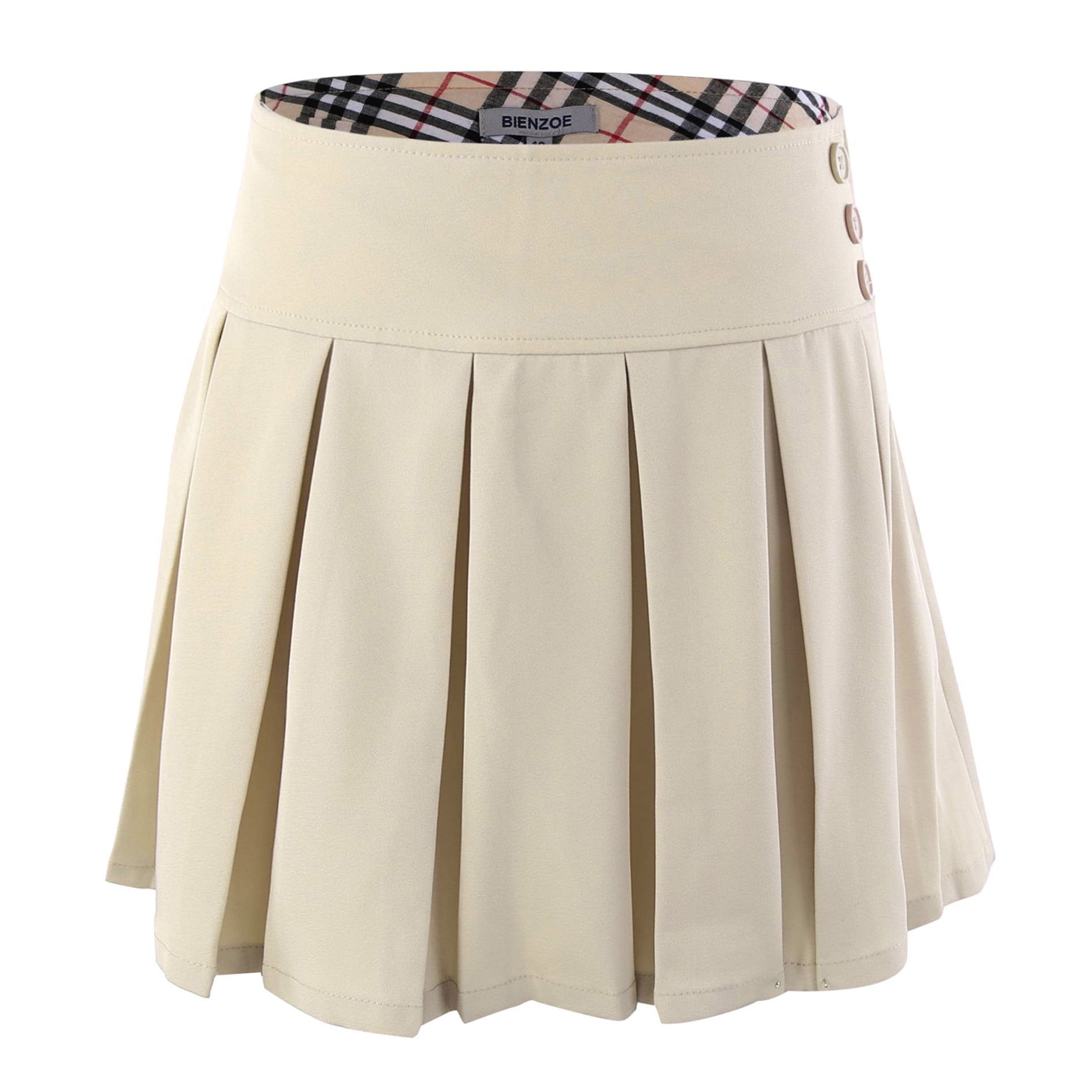 Bienzoe Girls Cotton Stretchy Elastic Wasit School Uniforms Pleated Skirt 