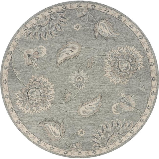LR Resources VICTO81583GRY73RD Tapis de Jardin Traditionnel Rond de 7 Pi x 3 Po&44; Gris Clair & Bleu