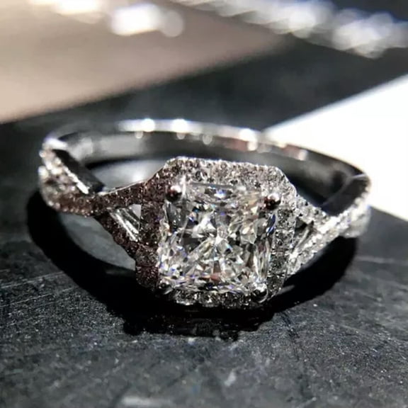 6mm New Princess Cut CZ Band 925 Silver Women's Engagement Wedding Ring Size 4-9